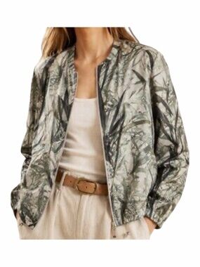Massimo Dutti Lightweight Printed Bomber Jacket Green